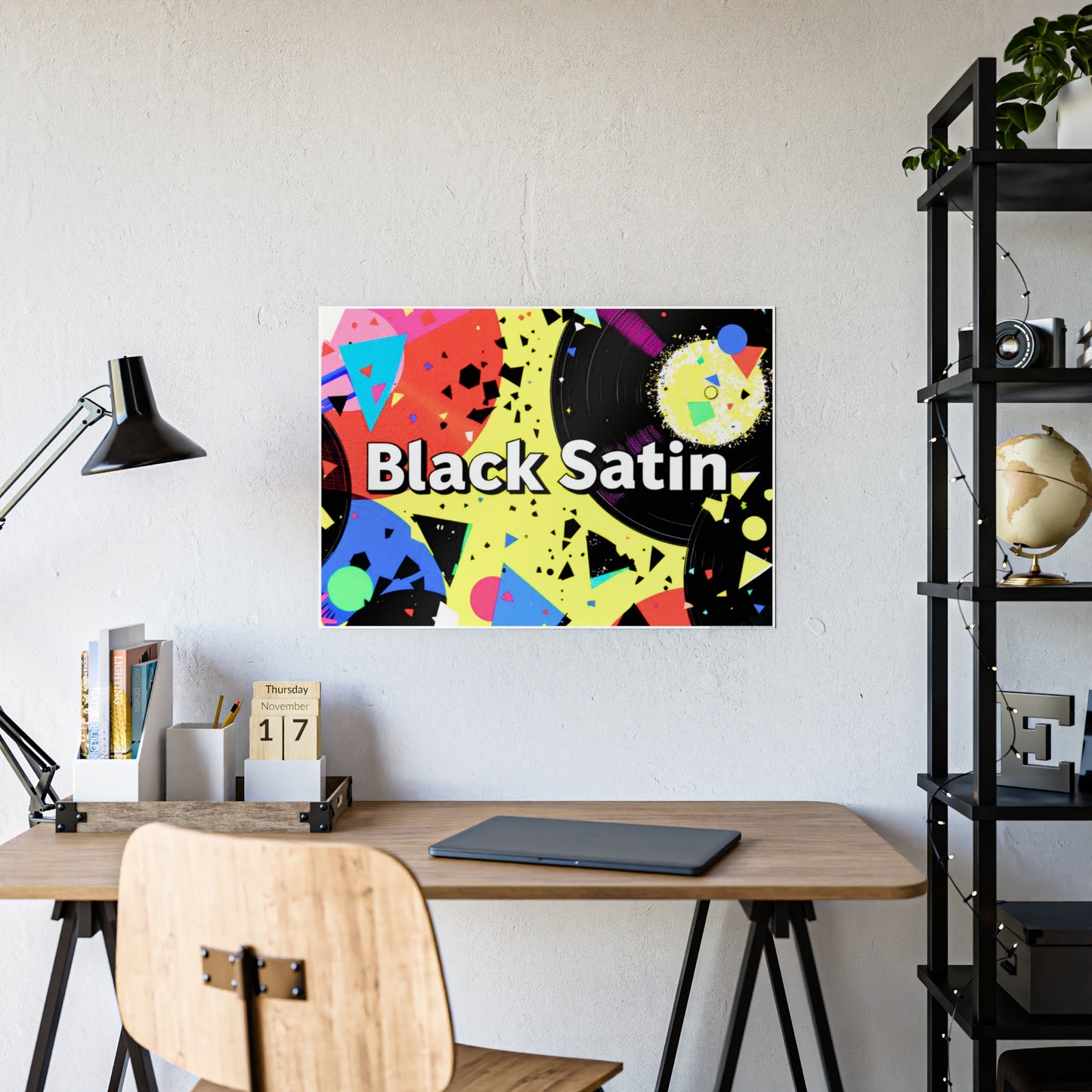 Jazz-Inspired Glossy Poster Art | Black Satin Layers