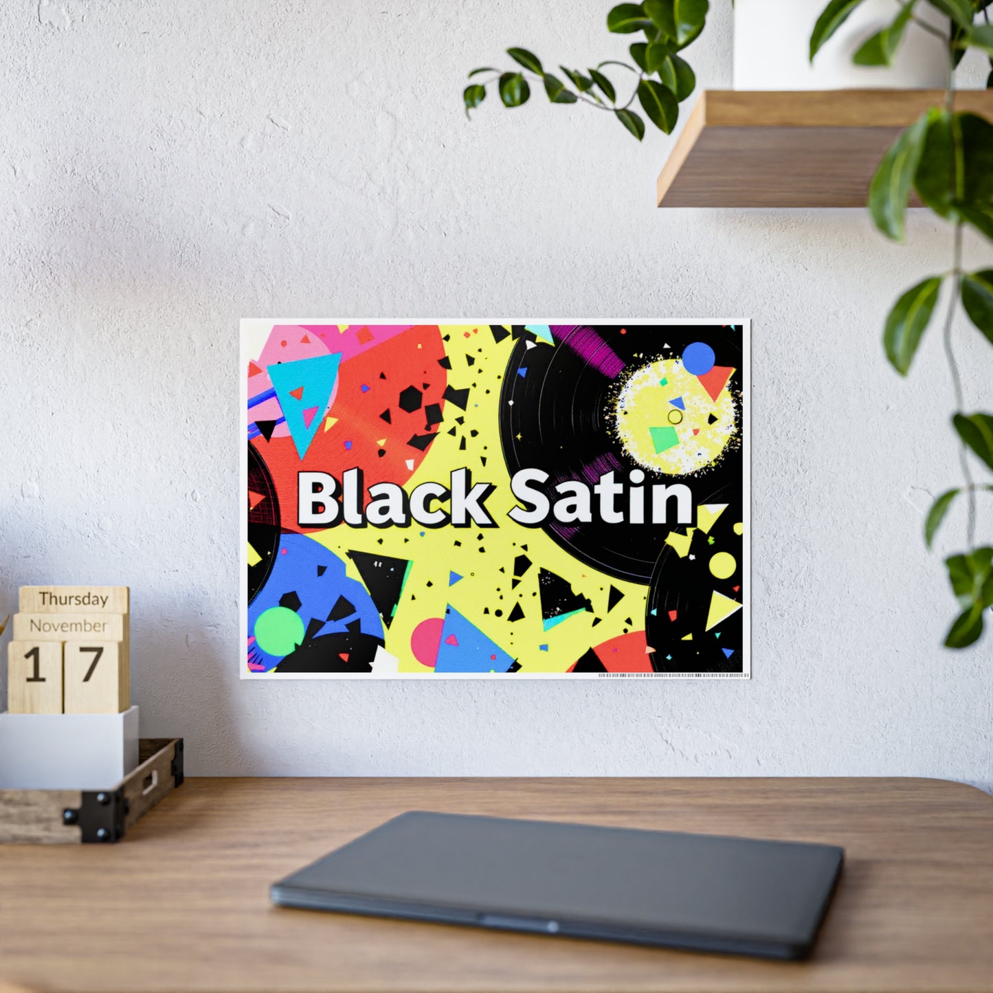 Jazz-Inspired Glossy Poster Art | Black Satin Layers