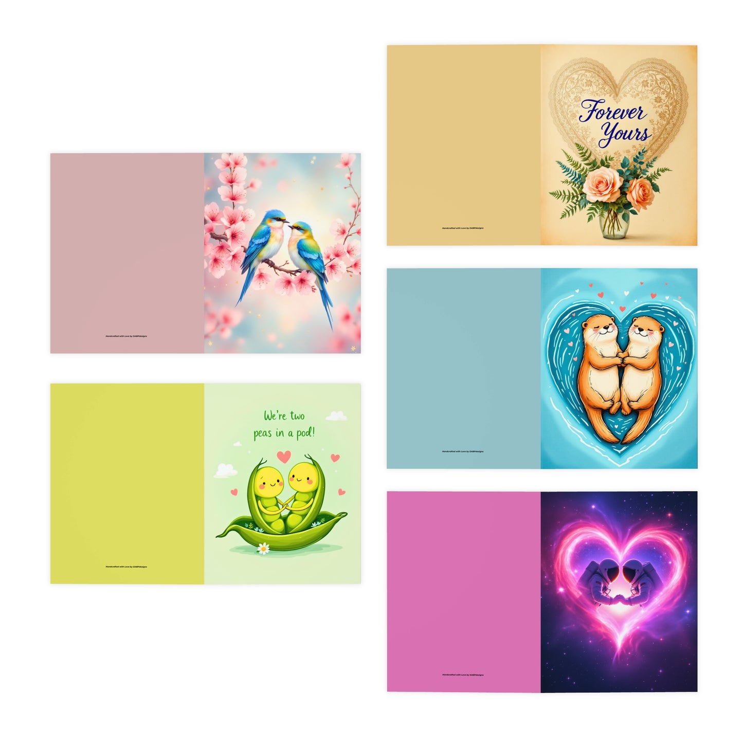 5-Pack Valentine's Day Greeting Cards – Cute & Romantic Designs