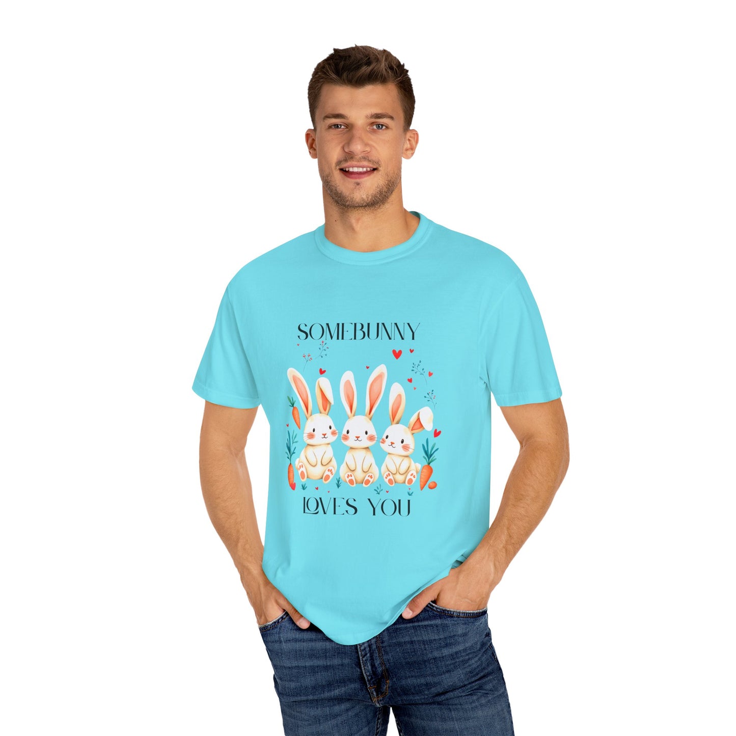 Comfort Colors 1717 Unisex Garment-Dyed T-shirt - “Somebunny Loves You” Trio Bunny Easter Tee