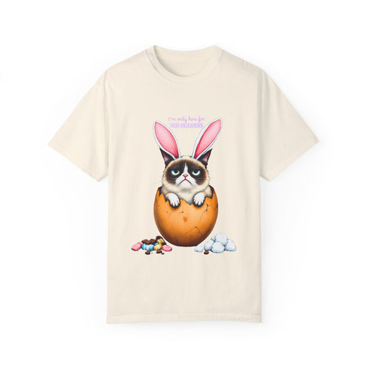 Comfort Colors 1717 Unisex Garment-Dyed T-shirt - “I’m Only Here for the Snacks” Funny Easter Bunny Cat Tee