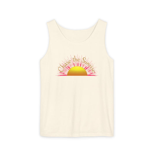 Comfort Colors® 9360 Women's Garment-Dyed Tank Top - Chase the Sunrise Aesthetic Design
