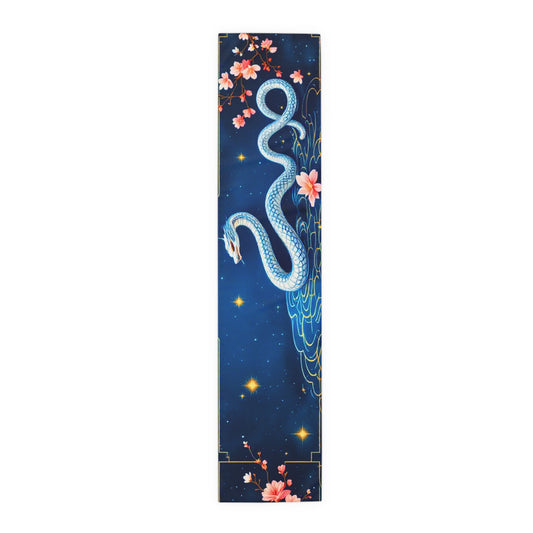 Elegant White Snake and Cherry Blossom Table Runner - Lunar New Year 2025 Décor