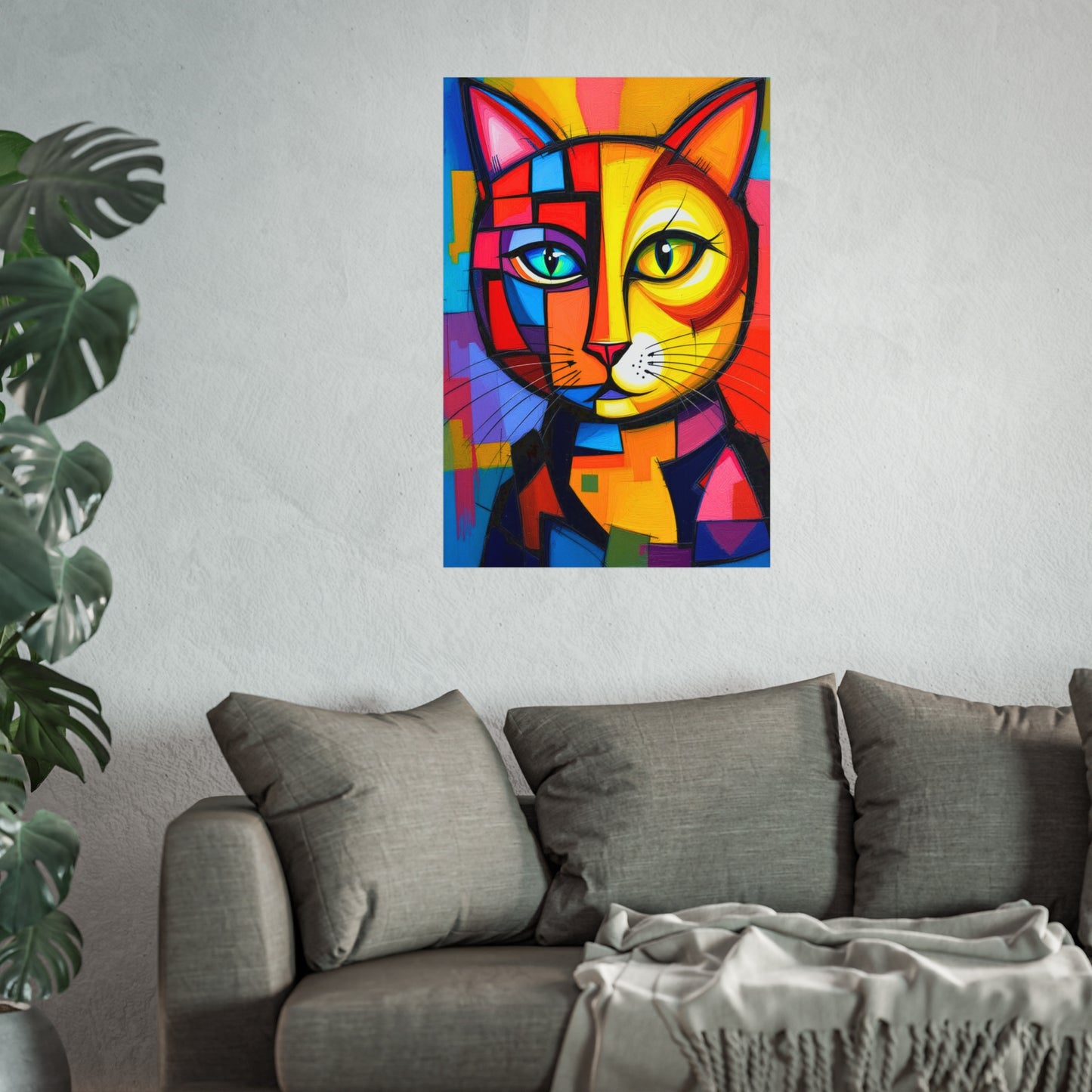 Cubist Cat Portrait - Vibrant Abstract Expression