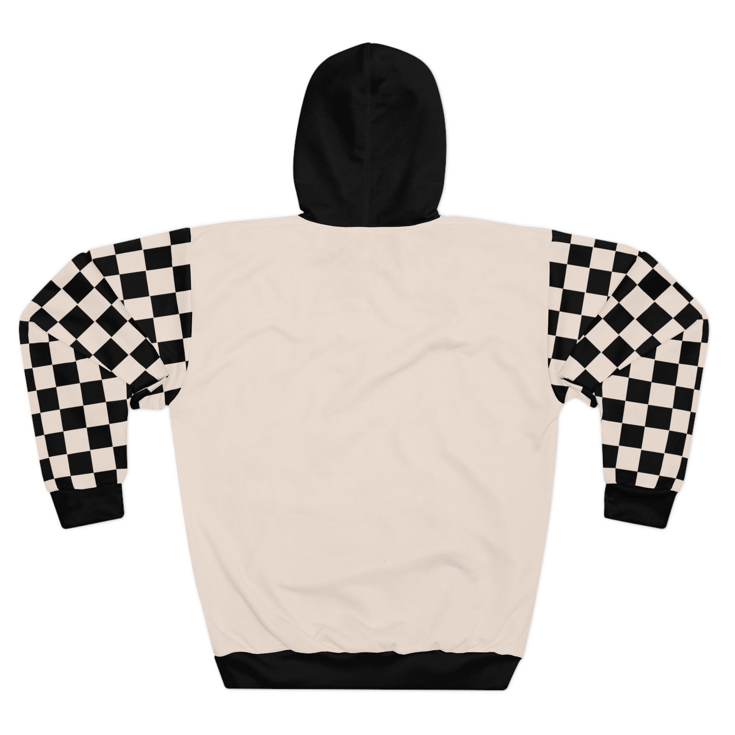Paris Checkered Unisex Hoodie - DABP Emblem and Checkerboard Sleeves (Beige)