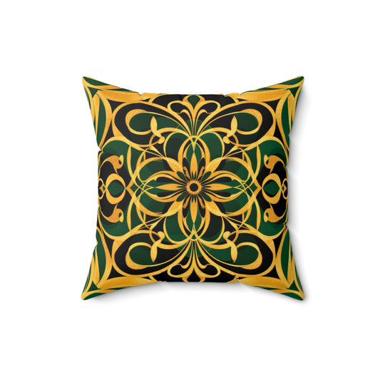 Regal Elegance – Gold & Green Luxe Throw Pillow