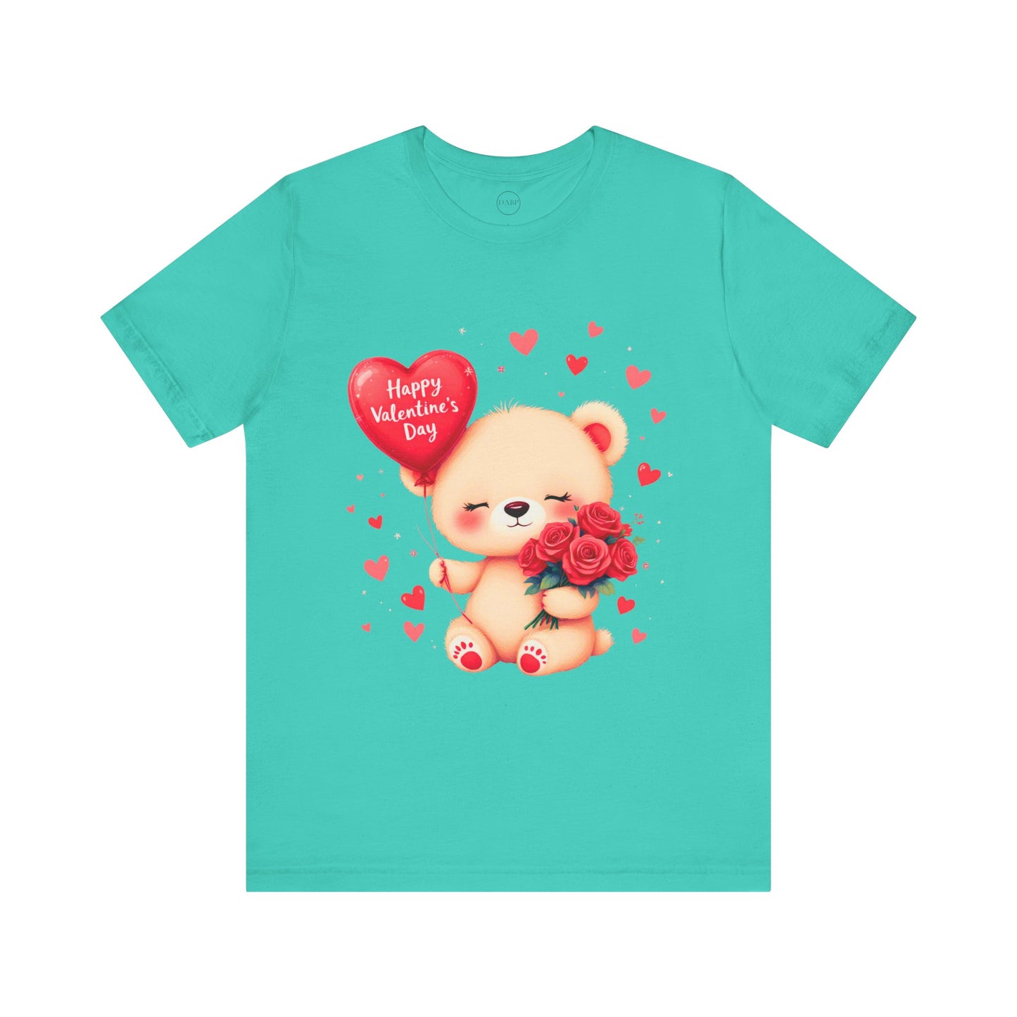 Bella+Canvas · 3001 Unisex Jersey Short Sleeve Tee - Valentine’s Day Bear, Balloon & Roses Design