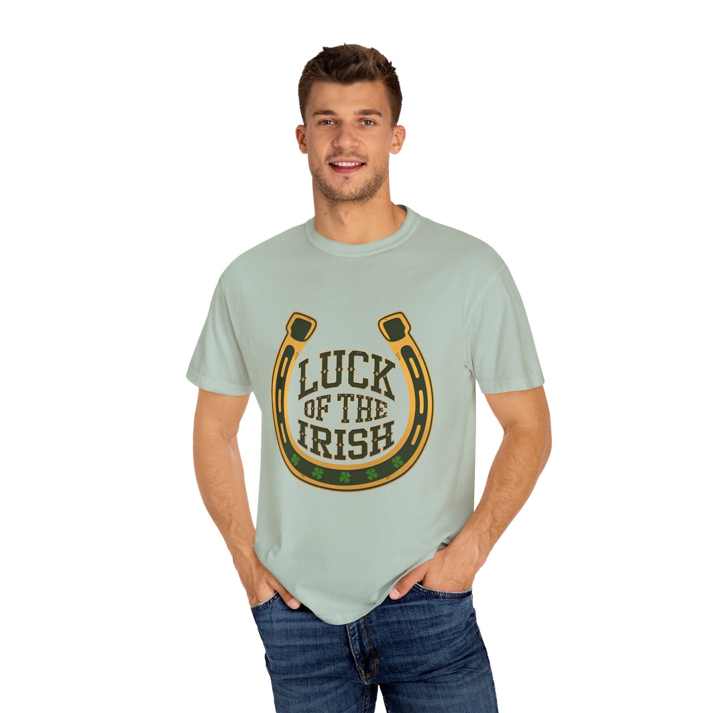 Comfort Colors 1717 Unisex Garment-Dyed T-shirt - Luck of the Irish St. Patrick’s Day Tee – Horseshoe & Shamrock Design