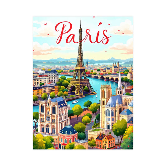 🇫🇷 Paris Poster | Eiffel Tower & Notre-Dame Cityscape