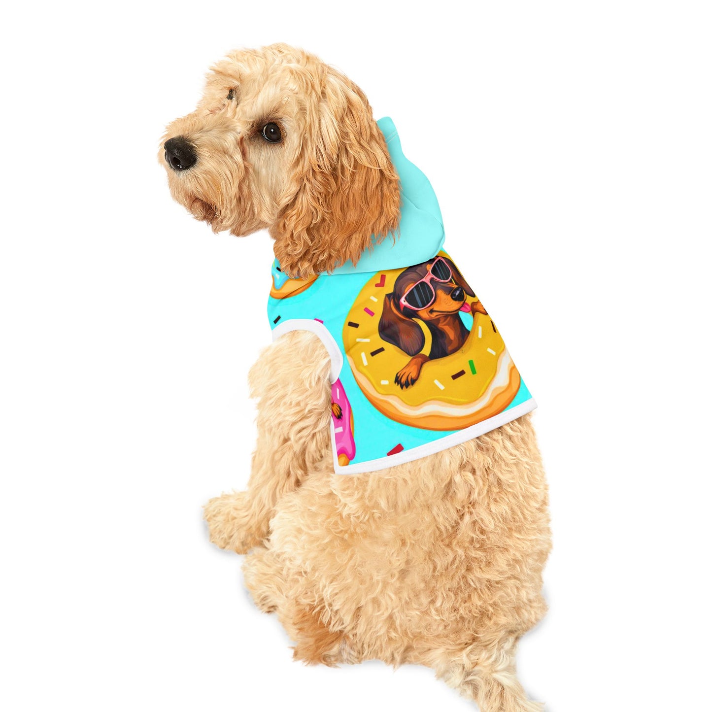 Dachshund Donut Delight AOP Pet Hoodie – Fun & Playful Dog Outfit