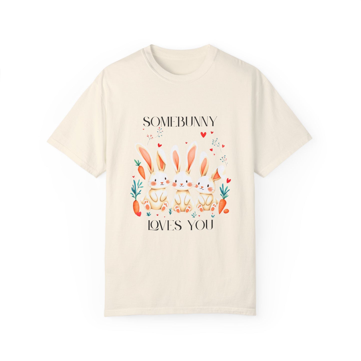 Comfort Colors 1717 Unisex Garment-Dyed T-shirt - “Somebunny Loves You” Trio Bunny Easter Tee