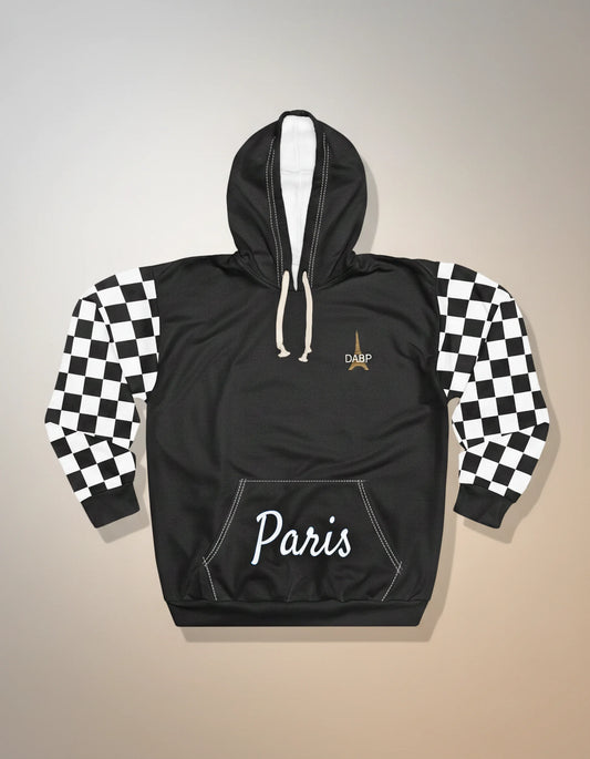 Paris Checkered Unisex Hoodie (Black)