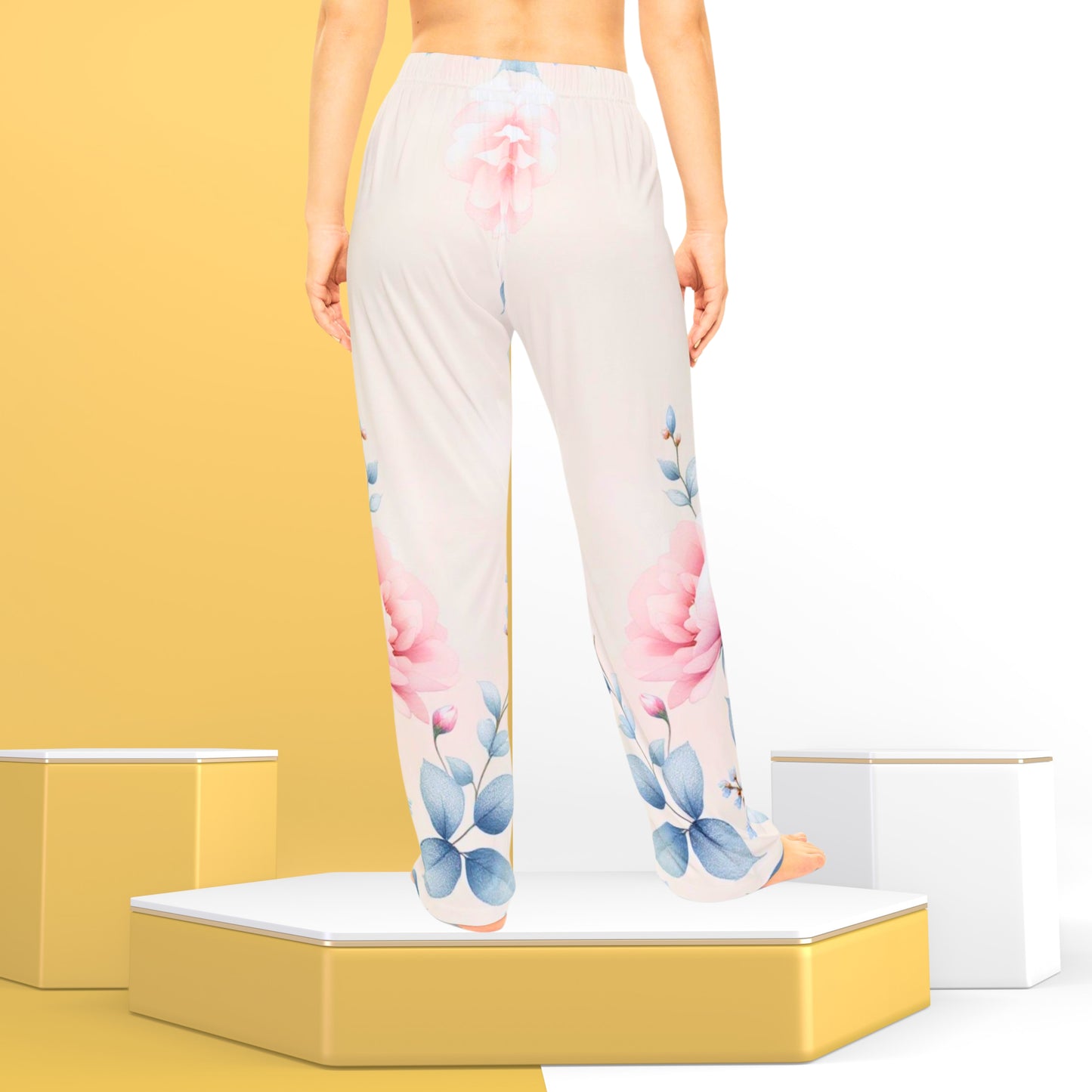 Pantalones de pijama de invierno con estampado floral escarchado