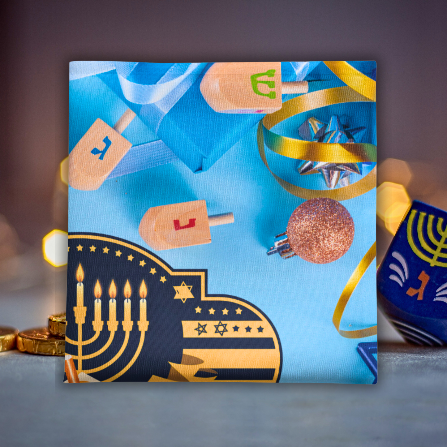Happy Hanukkah Menorah Napkin (v6), 4-set