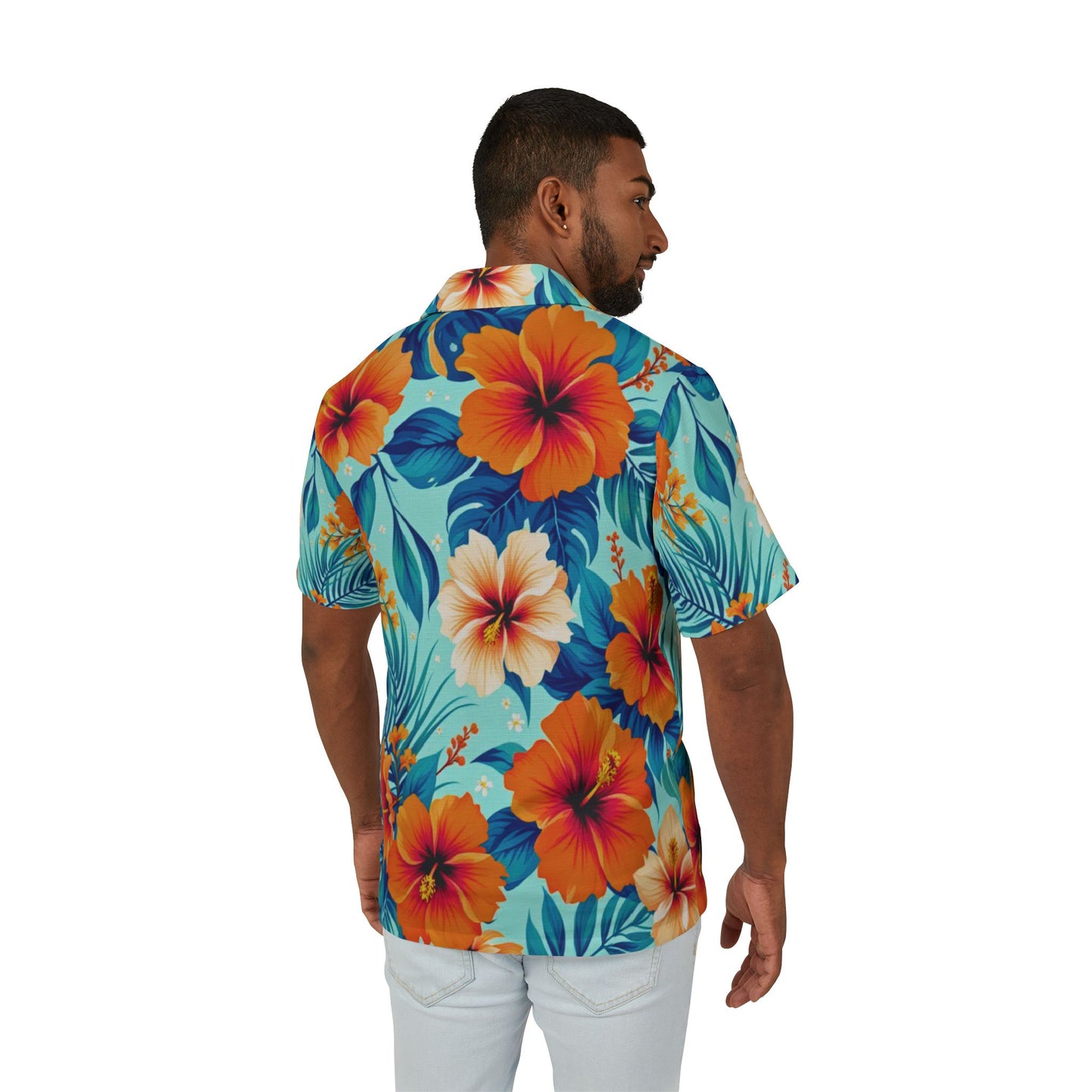 Men's Tropical Hibiscus Hawaiian Camp Shirt – Vibrant Floral Vacation Wear