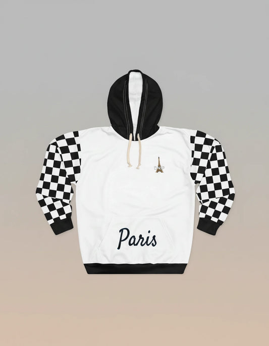 Paris Checkered Unisex Hoodie (White)