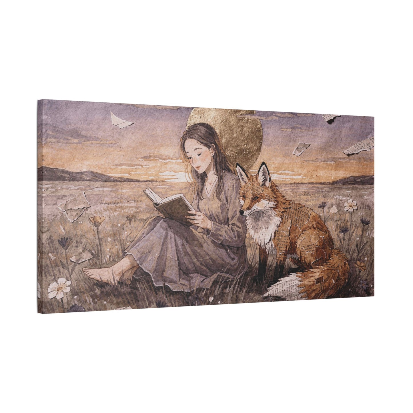 Meadow at Dusk – A Quiet Reading | Storybook Canvas Art