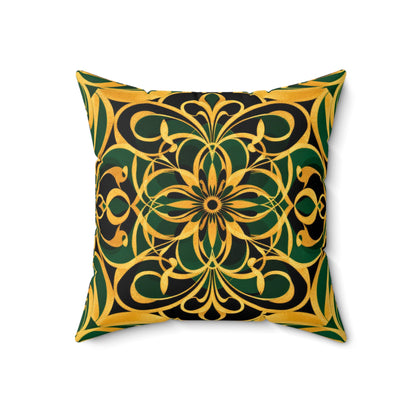 Regal Elegance – Gold & Green Luxe Throw Pillow