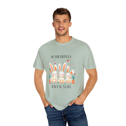 Comfort Colors 1717 Unisex Garment-Dyed T-shirt - “Somebunny Loves You” Trio Bunny Easter Tee