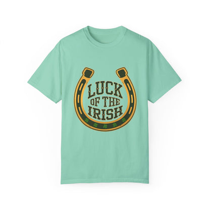 Comfort Colors 1717 Unisex Garment-Dyed T-shirt - Luck of the Irish St. Patrick’s Day Tee – Horseshoe & Shamrock Design