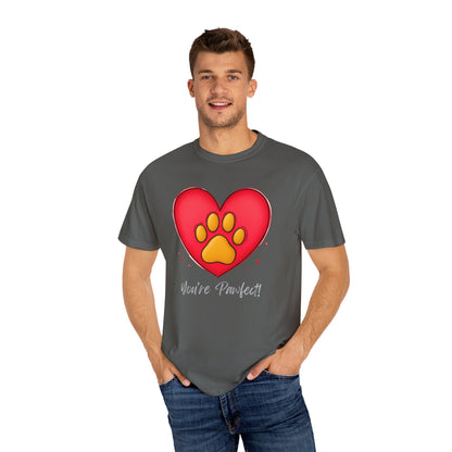 Comfort Colors 1717 Unisex Garment-Dyed T-shirt - "You’re Pawfect!" Adorable Heart and Paw Valentine's Day Design [Color Set 2]