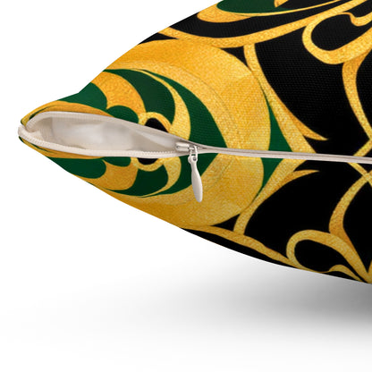 Regal Elegance – Gold & Green Luxe Throw Pillow