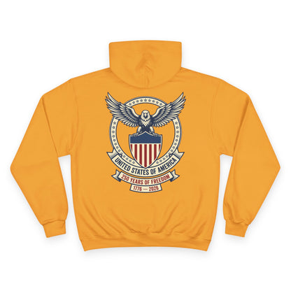 USA 250 Years Hoodie (1776–2026) – Commemorative Patriotic Back Crest Hoodie