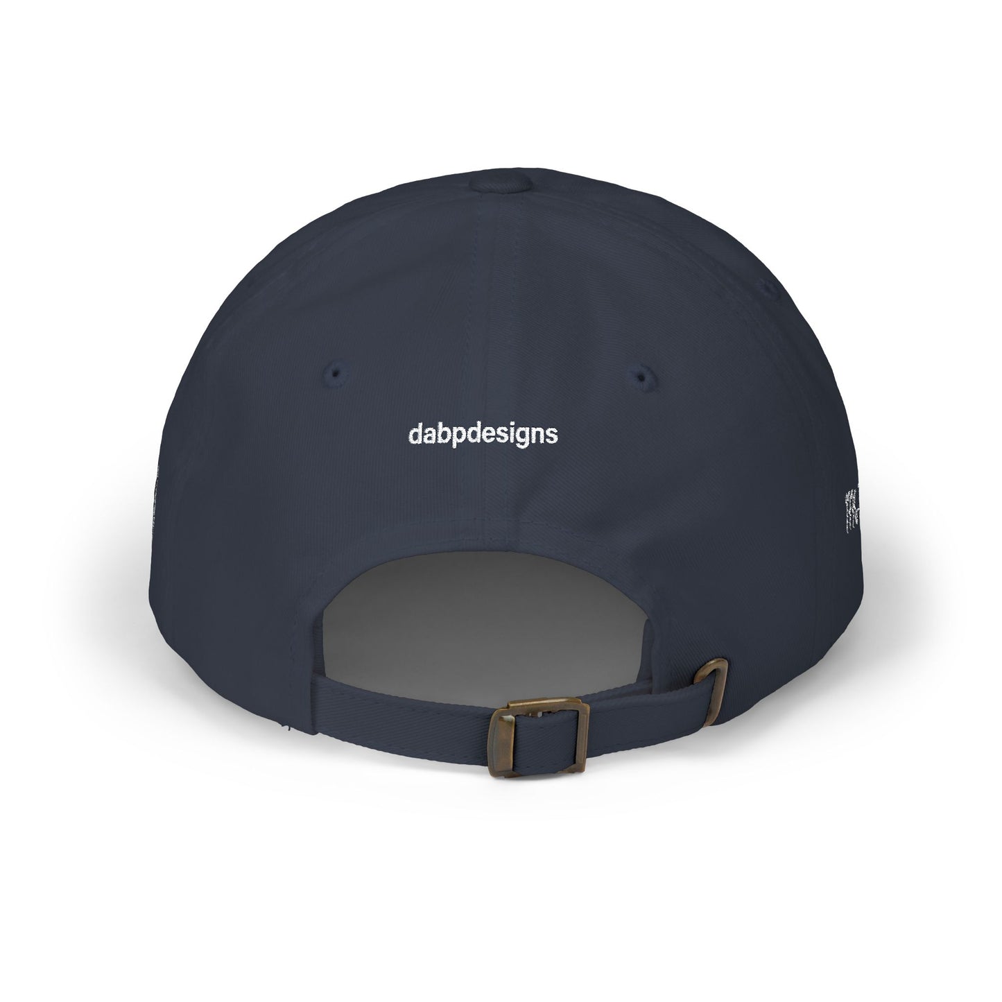 Navy blue cap with a logo on the back against a white background