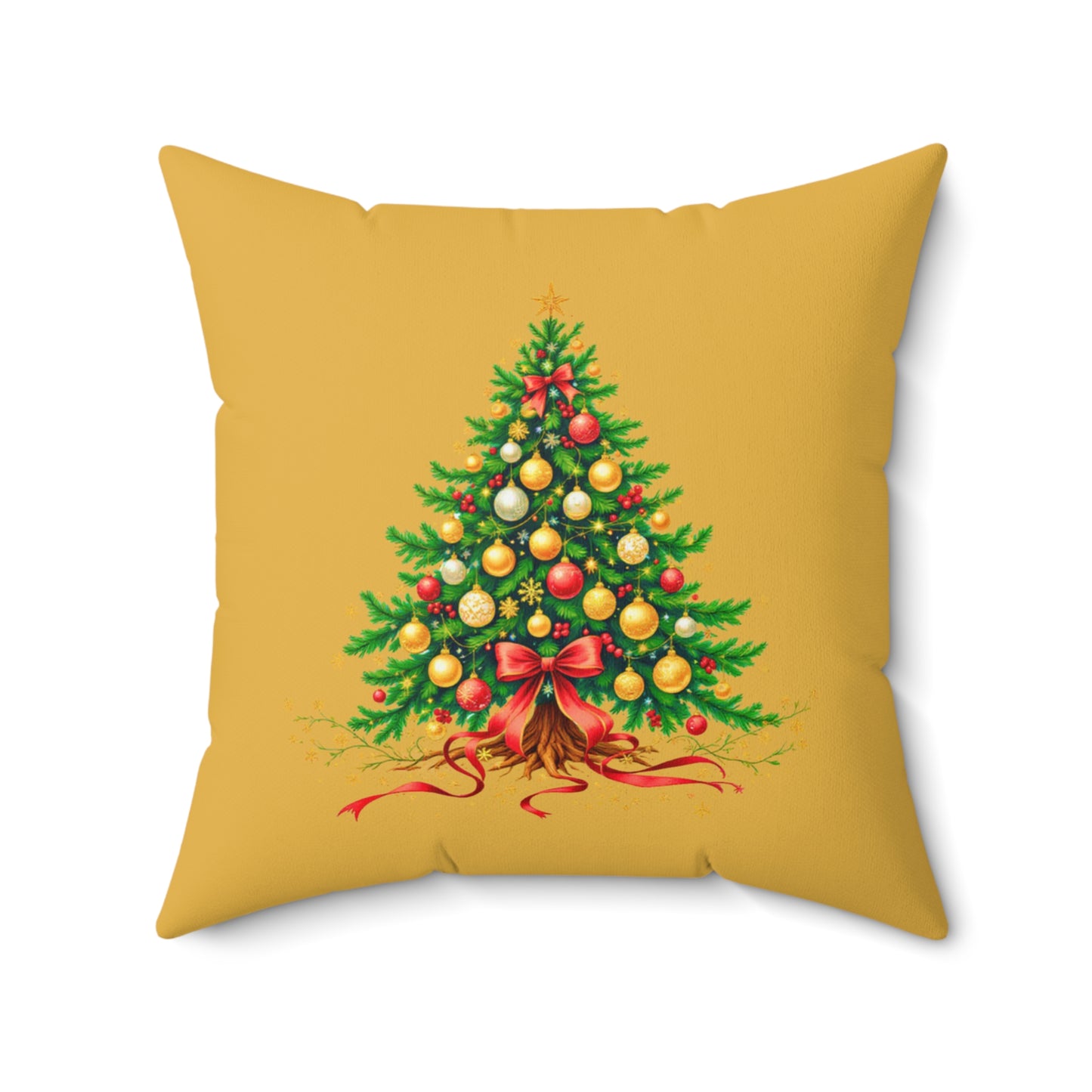 Elegant Christmas Tree Pillow – Festive Red and Gold Holiday Décor