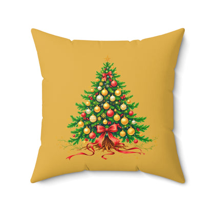 Elegant Christmas Tree Pillow – Festive Red and Gold Holiday Décor