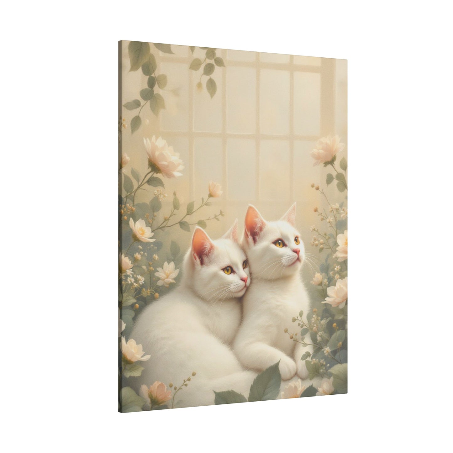 White Chocolate Kitties: Serene Winter Floral Art Giclée Print