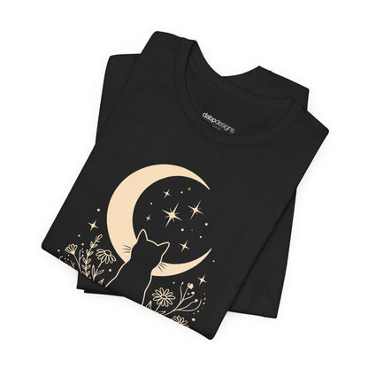 Moon Garden Watcher Cat Celestial Tee