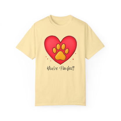 Comfort Colors 1717 Unisex Garment-Dyed T-shirt - "You’re Pawfect!" Adorable Heart and Paw Valentine's Day Design [Color Set 1]
