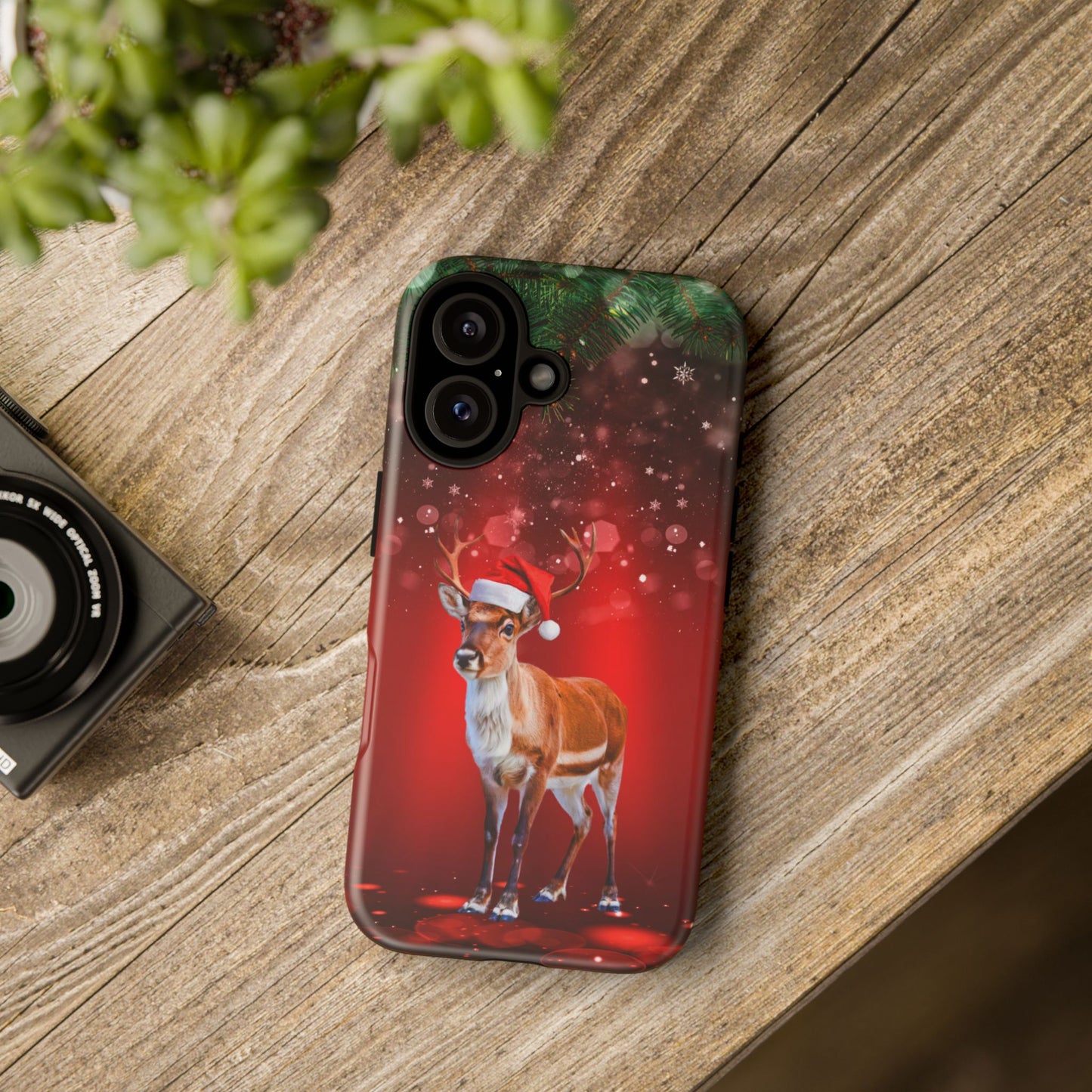 Festive Reindeer No.1 – Santa Hat with Holiday Lights Design for iPhone, Samsung & Google Models