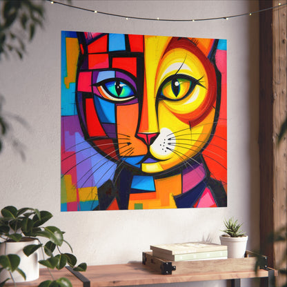 Cubist Cat Portrait - Vibrant Abstract Expression