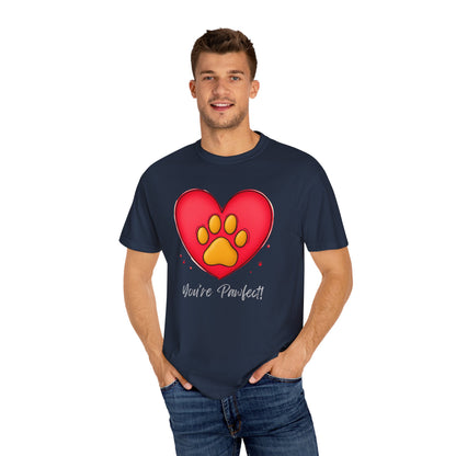 Comfort Colors 1717 Unisex Garment-Dyed T-shirt - "You’re Pawfect!" Adorable Heart and Paw Valentine's Day Design [Color Set 2]