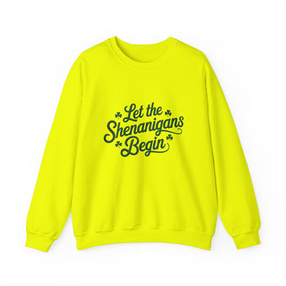 Gildan 18000 Unisex Heavy Blend™ Crewneck Sweatshirt - Let the Shenanigans Begin St. Patrick’s Day Design