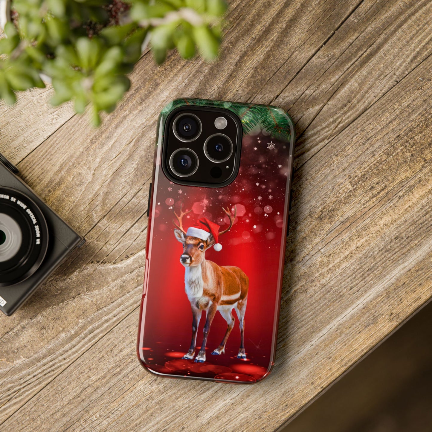 Festive Reindeer No.1 – Santa Hat with Holiday Lights Design for iPhone, Samsung & Google Models