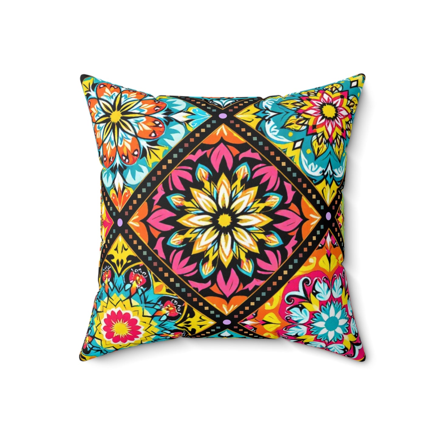 Vibrant Mandala Patchwork Pillow