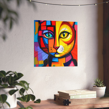 Cubist Cat Portrait - Vibrant Abstract Expression