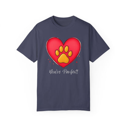Comfort Colors 1717 Unisex Garment-Dyed T-shirt - "You’re Pawfect!" Adorable Heart and Paw Valentine's Day Design [Color Set 2]