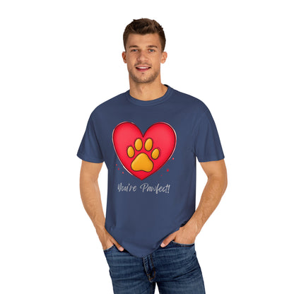 Comfort Colors 1717 Unisex Garment-Dyed T-shirt - "You’re Pawfect!" Adorable Heart and Paw Valentine's Day Design [Color Set 2]