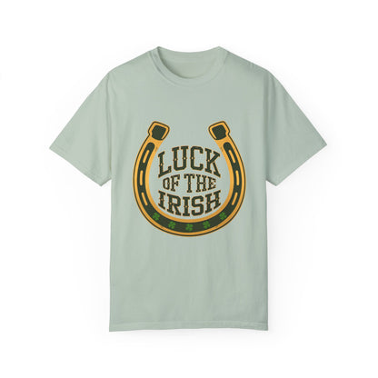 Comfort Colors 1717 Unisex Garment-Dyed T-shirt - Luck of the Irish St. Patrick’s Day Tee – Horseshoe & Shamrock Design