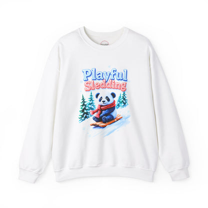 Sudadera unisex de cuello redondo Heavy Blend™ - Panda juguetón en trineo