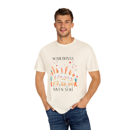 Comfort Colors 1717 Unisex Garment-Dyed T-shirt - “Somebunny Loves You” Trio Bunny Easter Tee