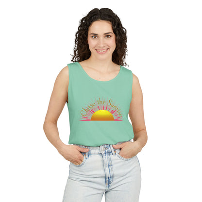 Comfort Colors® 9360 Women's Garment-Dyed Tank Top - Chase the Sunrise Aesthetic Design