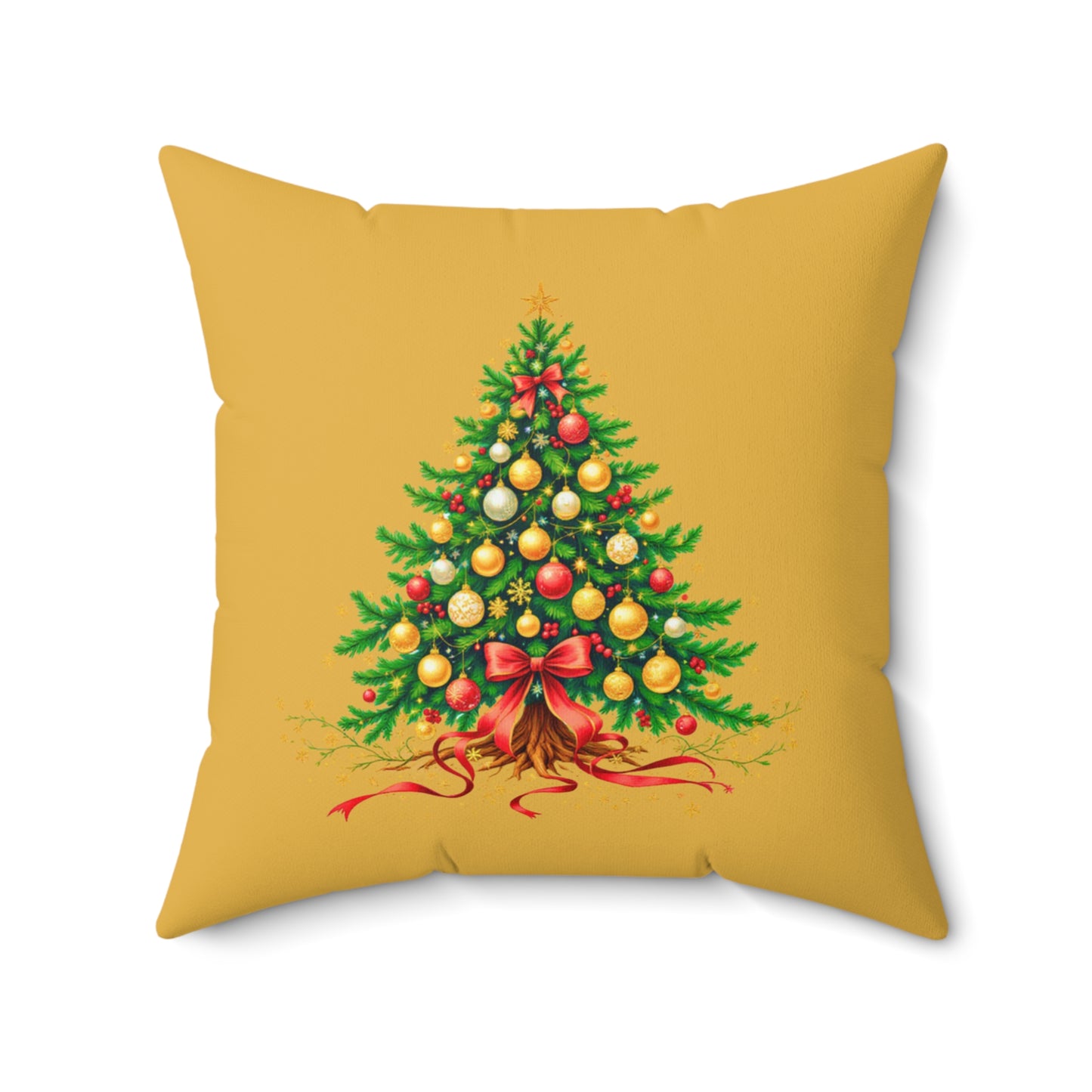 Elegant Christmas Tree Pillow – Festive Red and Gold Holiday Décor