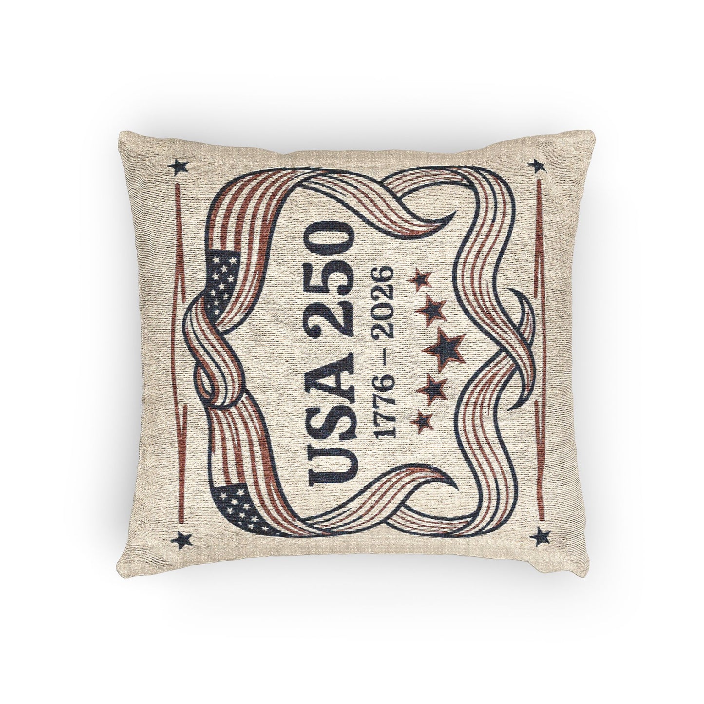 Decorative pillow with USA 250 design on a white background