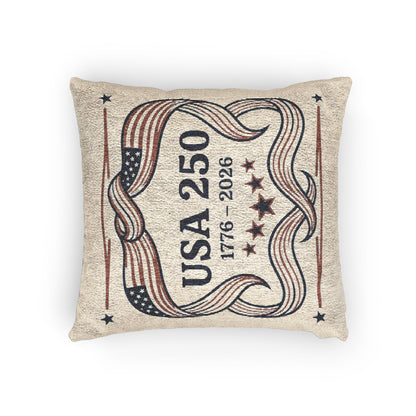 Decorative pillow with USA 250 design on a white background