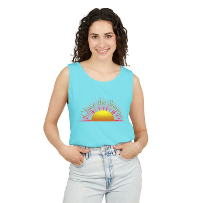 Comfort Colors® 9360 Women's Garment-Dyed Tank Top - Chase the Sunrise Aesthetic Design